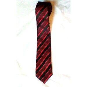 ​Barry Wang Silk Tie Mens Necktie Black Red Striped Hand Tailored Woven Busines